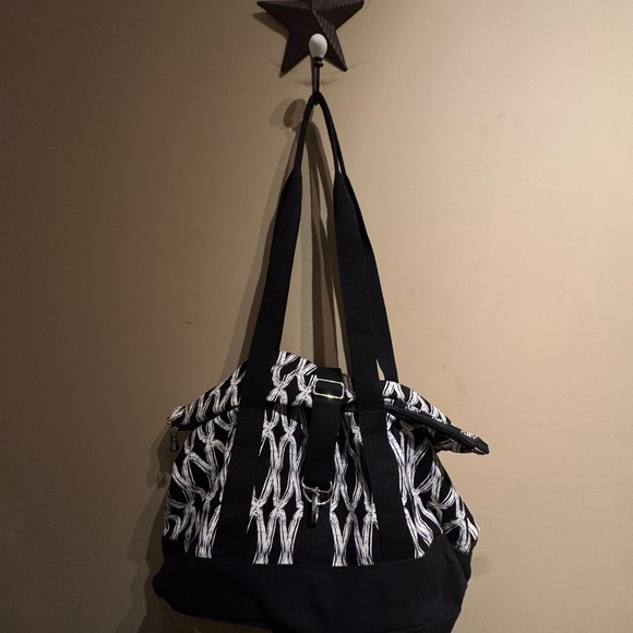 Thirty-One Gifts Fold-Over Weekender Bag - Black Links Pattern - EUC